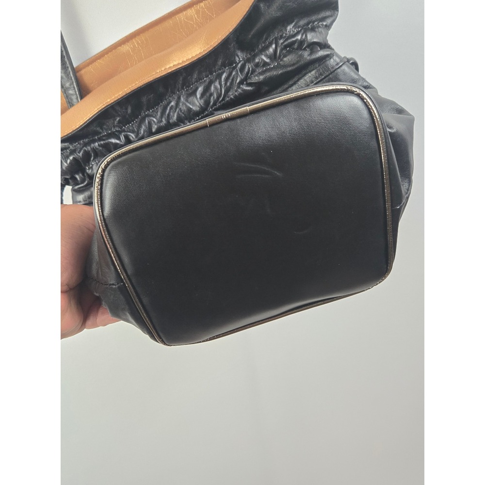 Vintage Black Leather Studded Medallion Bucket Bag Shoulder Purse Mixed Metal - Picture 6 of 9
